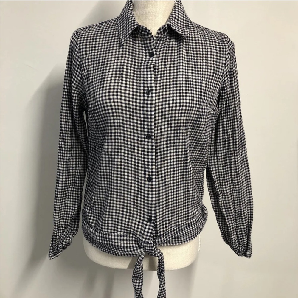 Lauren Conrad size small checked button down top with tie in the front